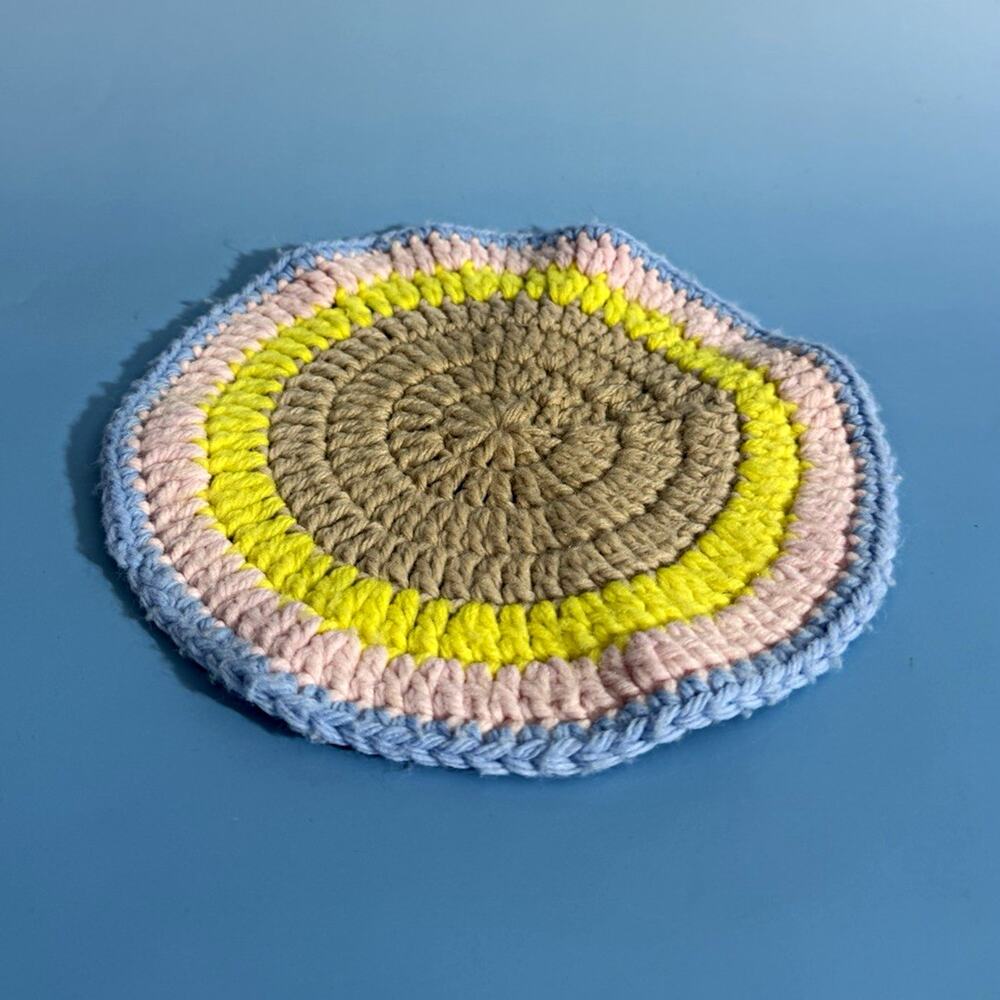 Handmade Crocheted Round Doily, Multicolor Yarn Accent Mat, 8 in